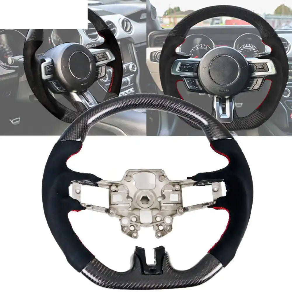 2018-2023 Ford Mustang V1 Steering Wheel w/ Red Stitching Carbon Fiber CF w / Red Stitching / Hiramitsu Carbon Fiber &