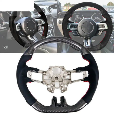 2018-2023 Ford Mustang V1 Steering Wheel w/ Red Stitching Carbon Fiber CF w / Red Stitching / Hiramitsu Carbon Fiber &
