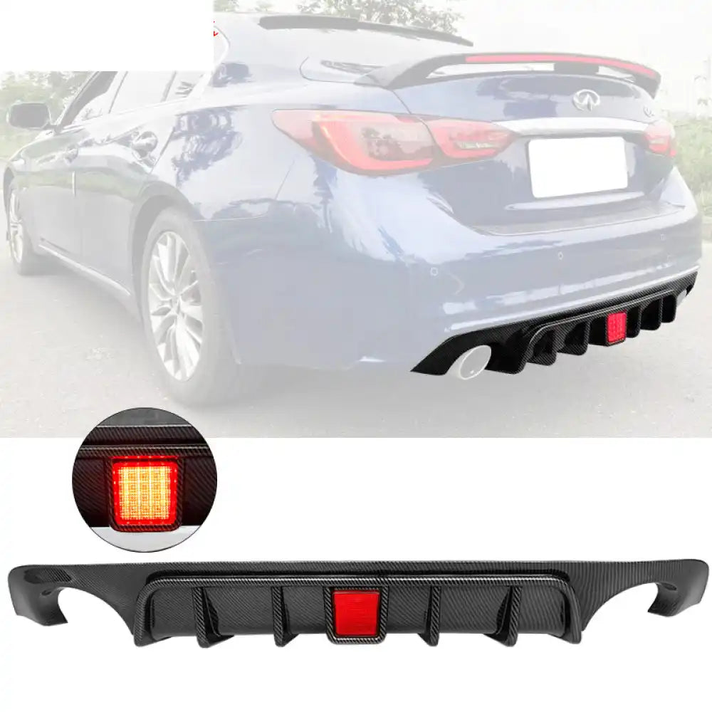2018-2024 Infiniti Q50 LED Brake Light Rear Bumper Diffuser Lip PP Carbon Fiber Print