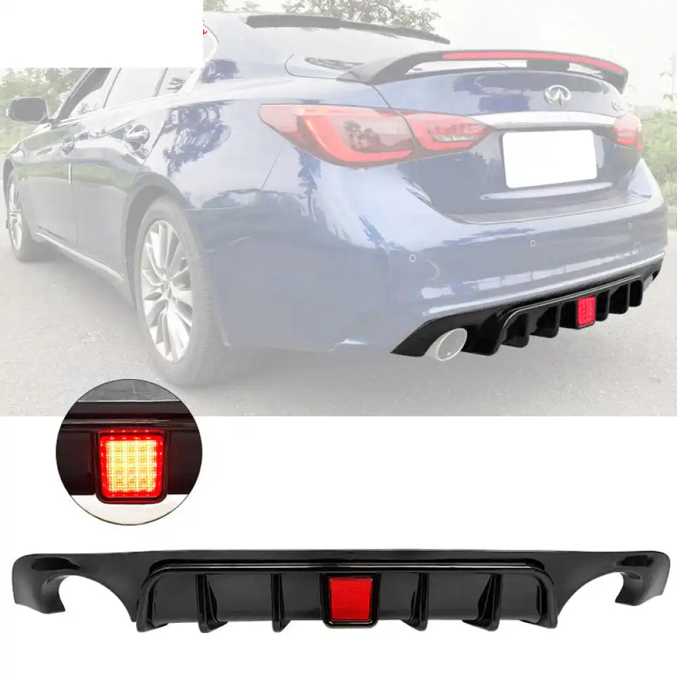 2018-2024 Infiniti Q50 LED Brake Light Rear Bumper Diffuser Lip PP Gloss Black
