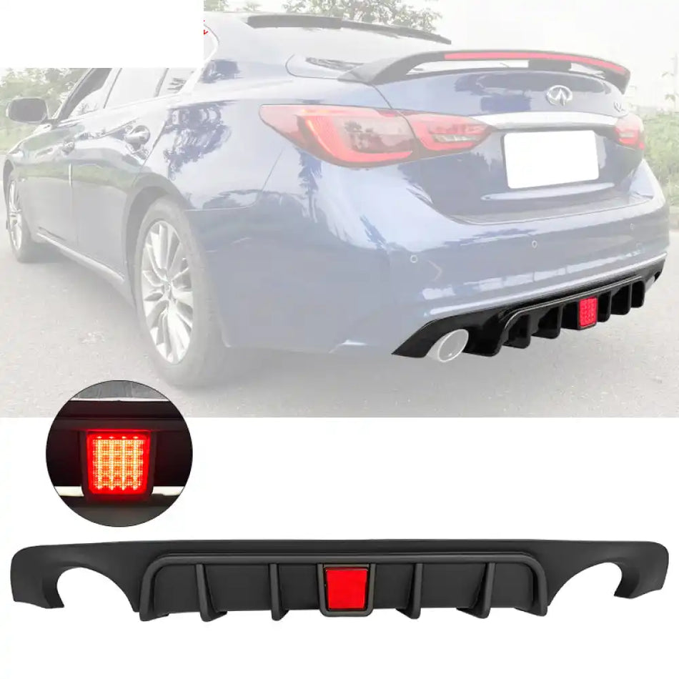 2018-2024 Infiniti Q50 LED Brake Light Rear Bumper Diffuser Lip PP Matte Black