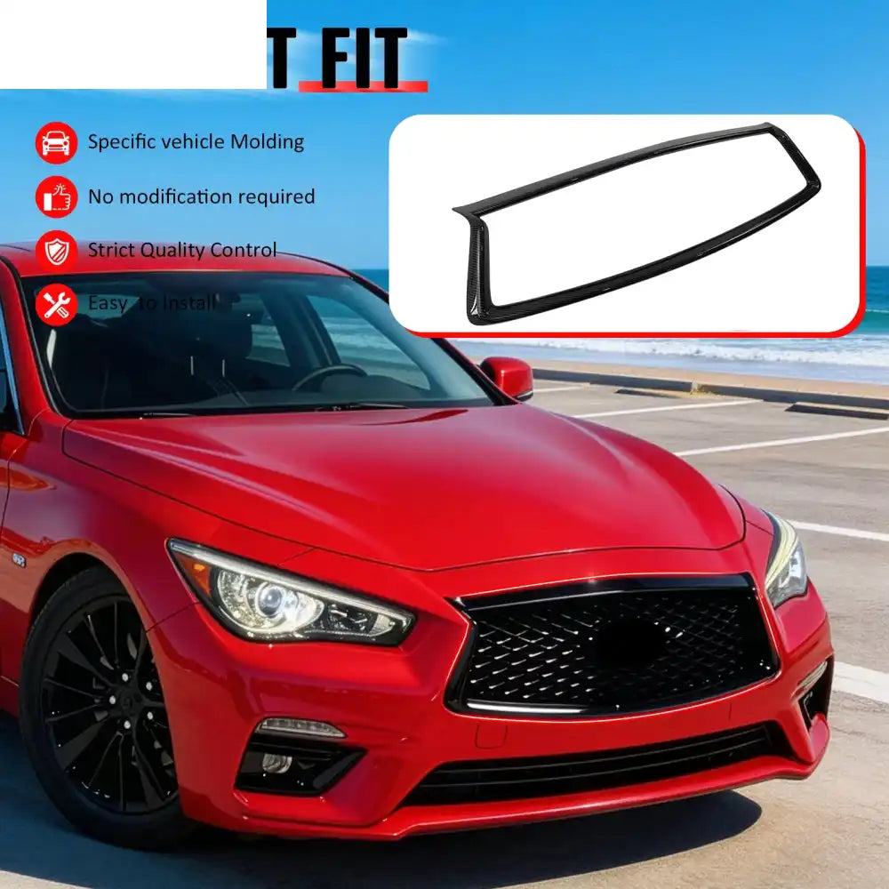 2018-2024 Infiniti Q50 OE Style Front Bumper Upper Grille Frame Trim Replacement Carbon Fiber Print ABS Carbon Fiber