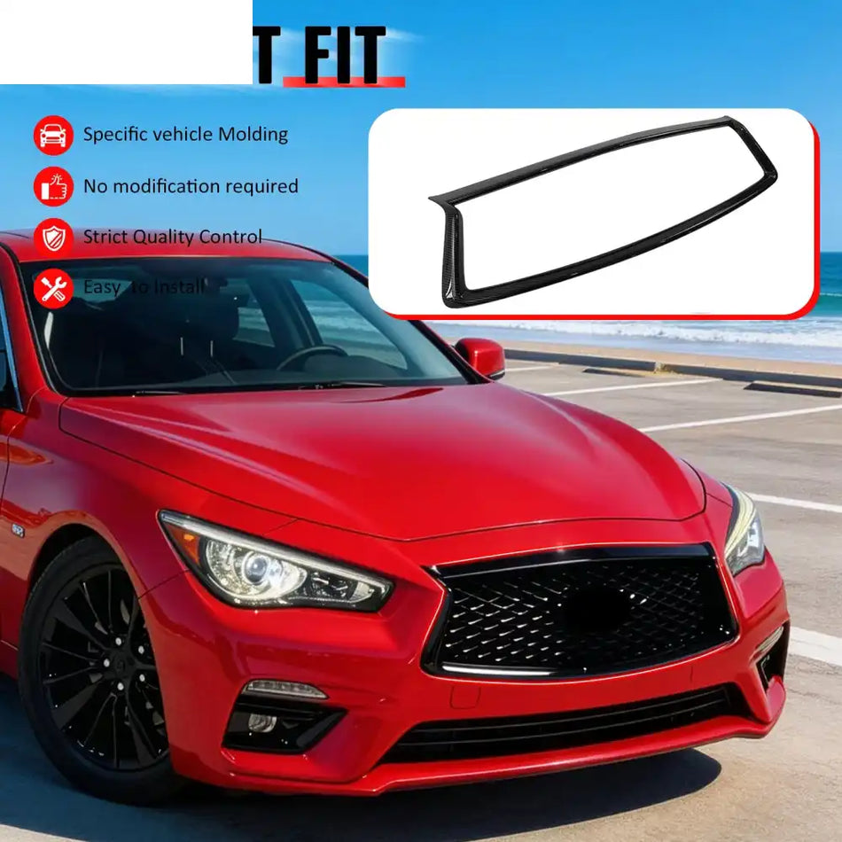 2018-2024 Infiniti Q50 OE Style Front Bumper Upper Grille Frame Trim Replacement Carbon Fiber Print ABS Carbon Fiber