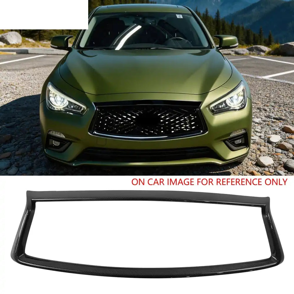 2018-2024 Infiniti Q50 OE Style Front Bumper Upper Grille Frame Trim Replacement Carbon Fiber Print ABS Carbon Fiber