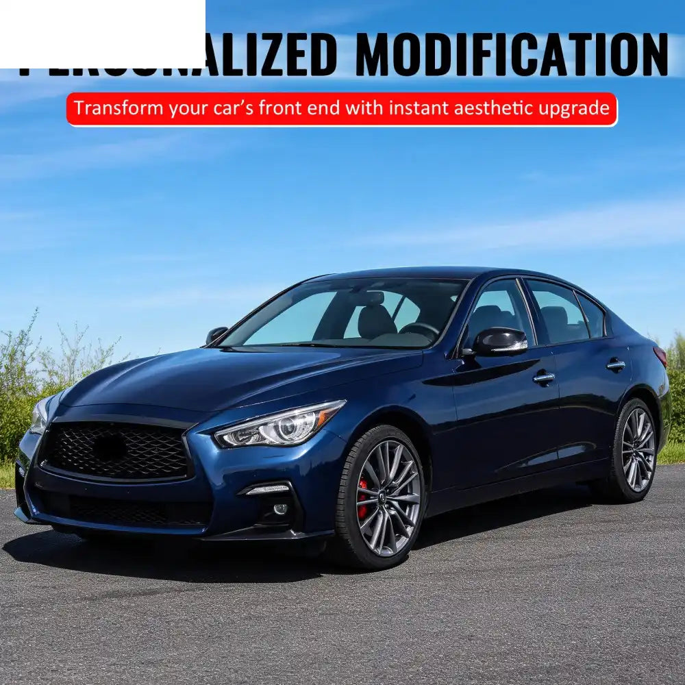 2018-2024 Infiniti Q50 OE Style Front Bumper Upper Grille Frame Trim Replacement Gloss Black ABS Gloss Black