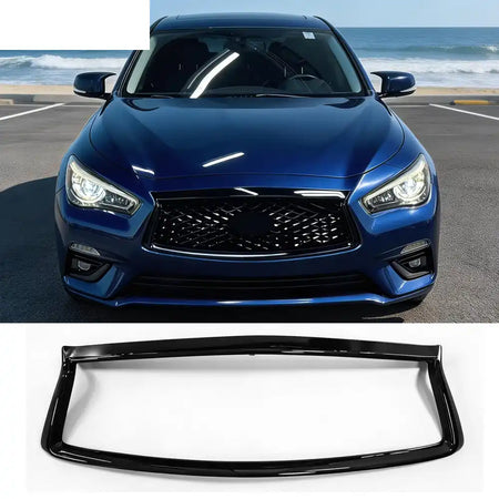 2018-2024 Infiniti Q50 OE Style Front Bumper Upper Grille Frame Trim Replacement Gloss Black ABS Gloss Black