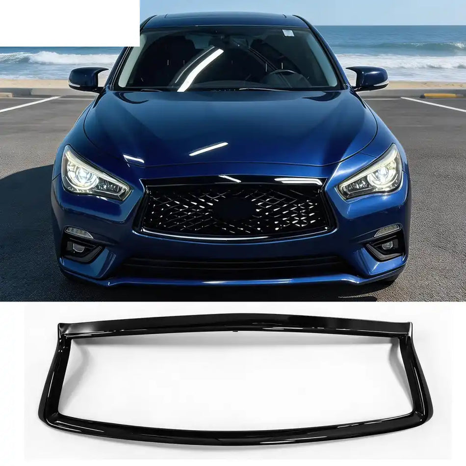 2018-2024 Infiniti Q50 OE Style Front Bumper Upper Grille Frame Trim Replacement Gloss Black ABS Gloss Black