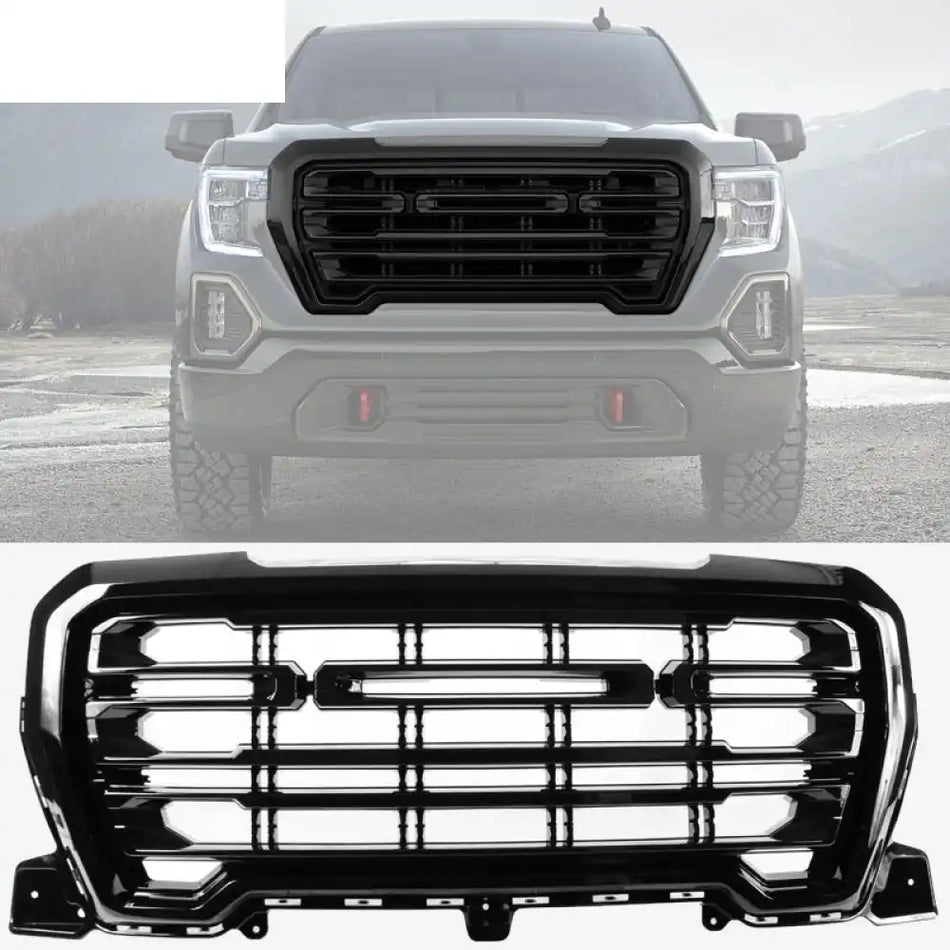 2019-2021 GMC Sierra 1500 Front Bumper Hood Grille Guard Grill Gloss Black