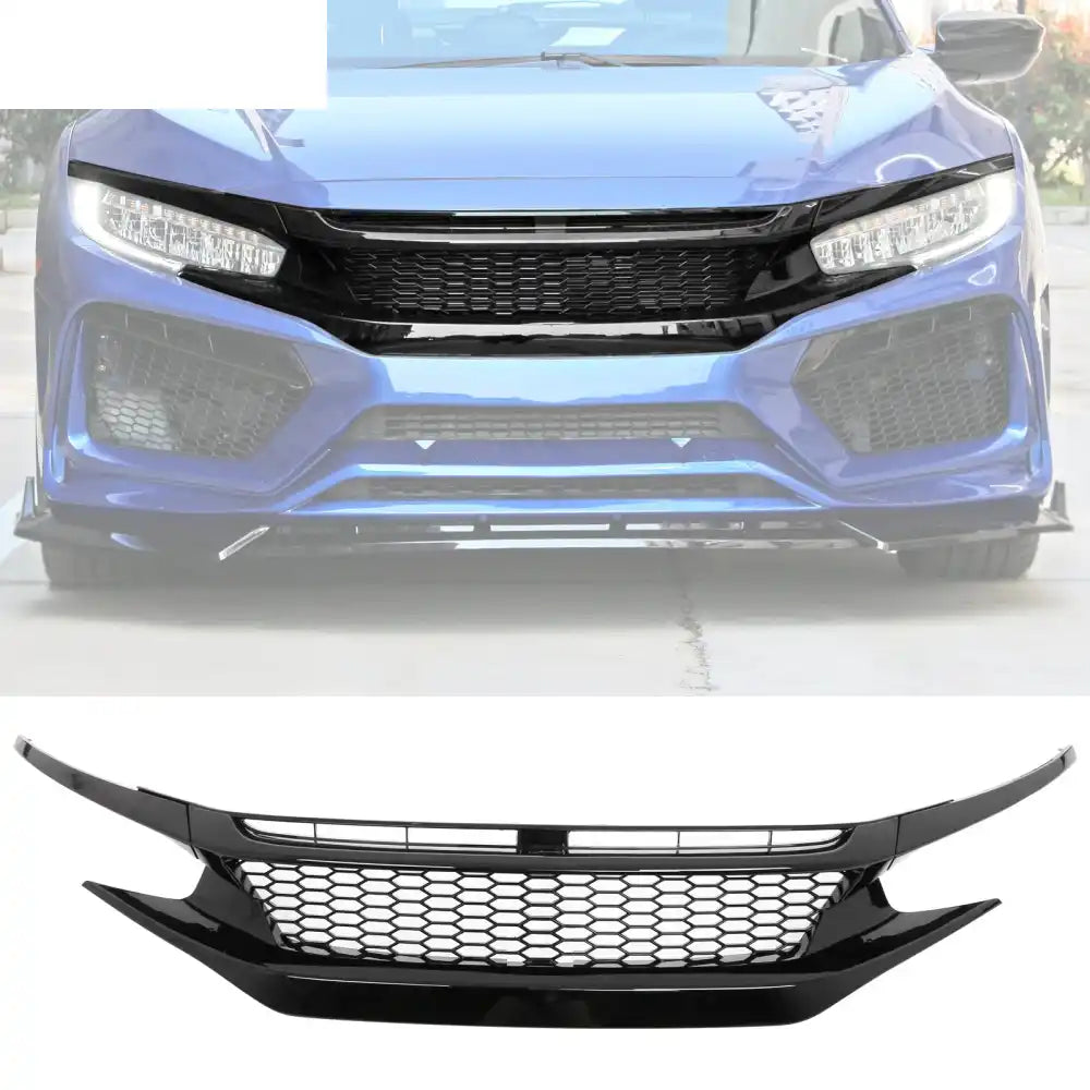 2019-2021 Honda Civic Gloss Black Honeycomb Front Upper Grille ABS