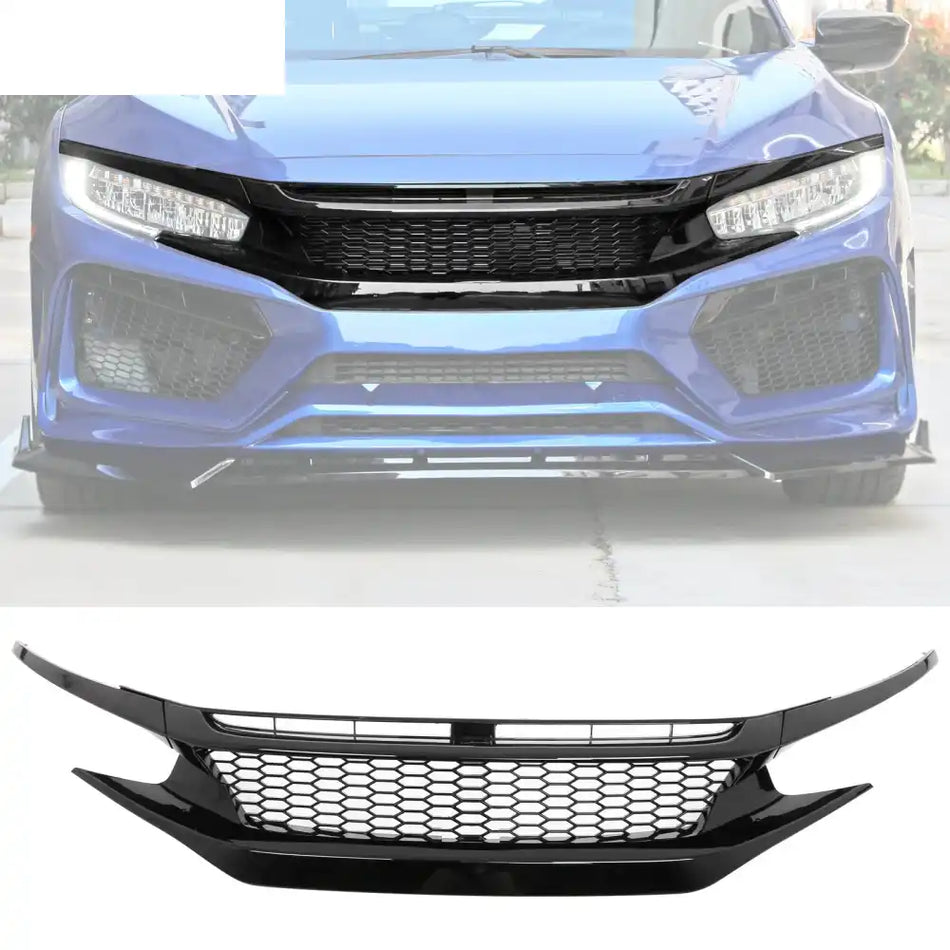 2019-2021 Honda Civic Gloss Black Honeycomb Front Upper Grille ABS