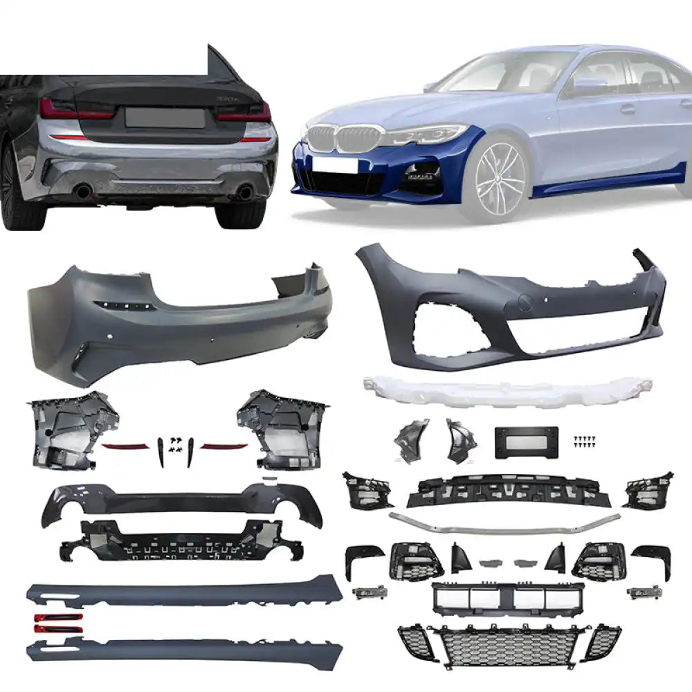 2019-2022 BMW 3 Series G20 M-Tech Black Front Rear Bumper Side Skirts Unpainted Black
