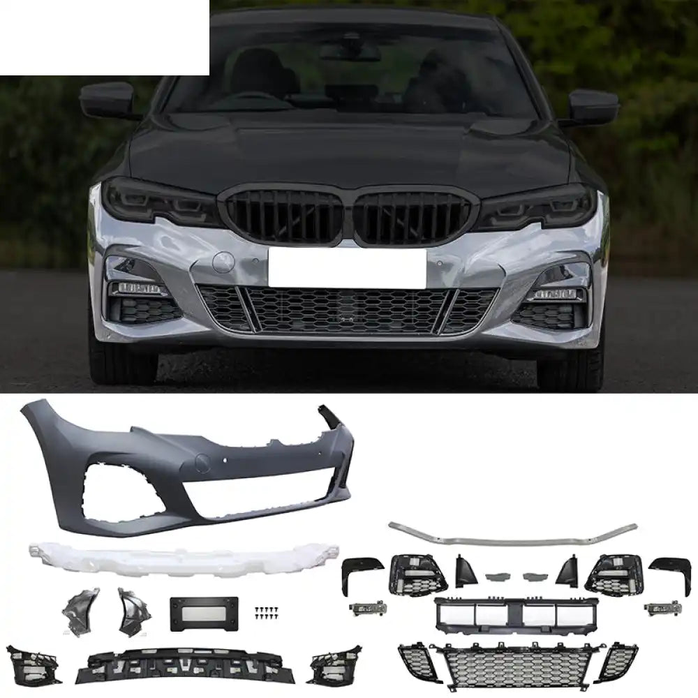 2019-2022 BMW 3 Series G20 Sedan M-Tech Style Black Front Bumper Cover Unpainted Black
