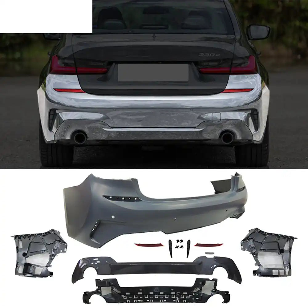 2019-2022 BMW 3 Series G20 Sedan M-Tech Style Black Rear Bumper Cover Unpainted Black