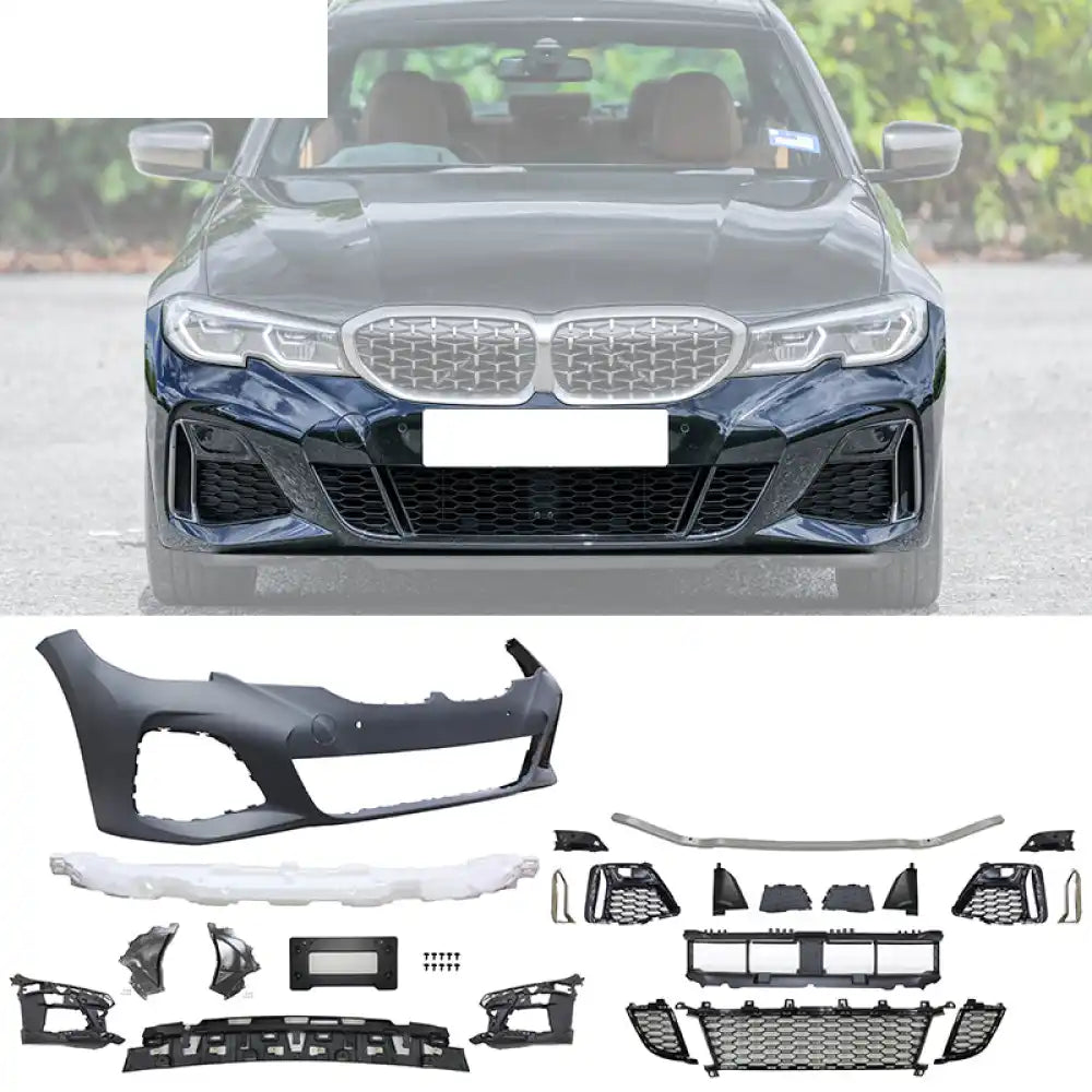 2019-2022 BMW 3 Series G20 Sedan M340 Style Black Front Bumper Cover Unpainted Black