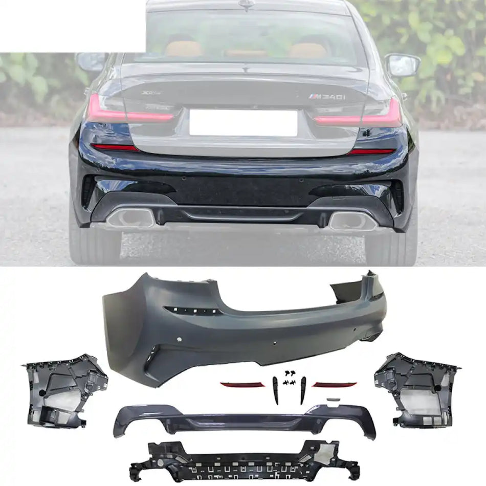 2019-2022 BMW 3 Series G20 Sedan M340 Style Black Rear Bumper Cover Unpainted Black
