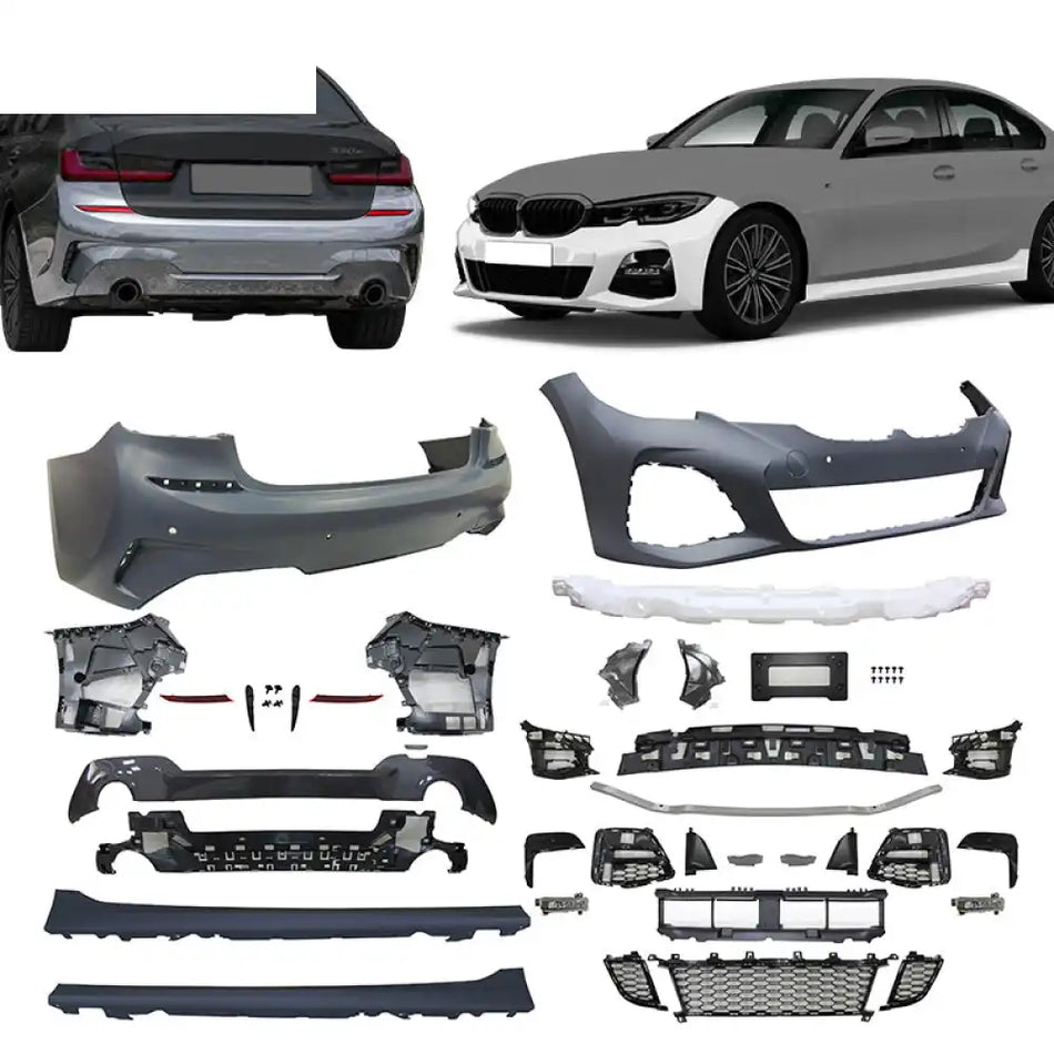 2019-2022 BMW G20 Sedan M-Tech Black Front Rear Bumper Side Skirts Unpainted Black