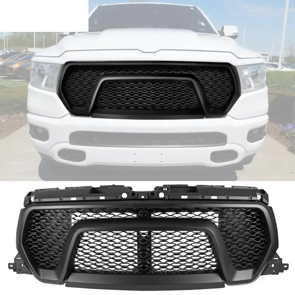 2019-2023 Dodge Ram 1500 Rebel Style Front Bumper Hood Grille Grill Black
