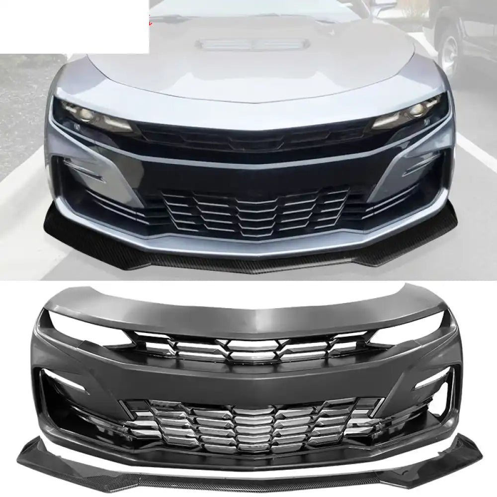 2019-2024 Chevrolet Camaro 19 SS Style Unpainted Front Bumper Cover Unpainted Bumper & Carbon Fiber Print Lip
