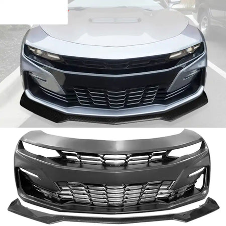2019-2024 Chevrolet Camaro 19 SS Style Unpainted Front Bumper Cover Unpainted Bumper & Carbon Fiber Print Lip