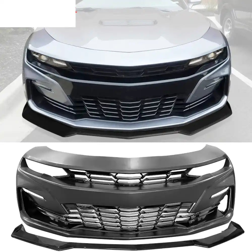 2019-2024 Chevrolet Camaro 19 SS Style Unpainted Front Bumper Cover Unpainted Bumper & Gloss Black Lip