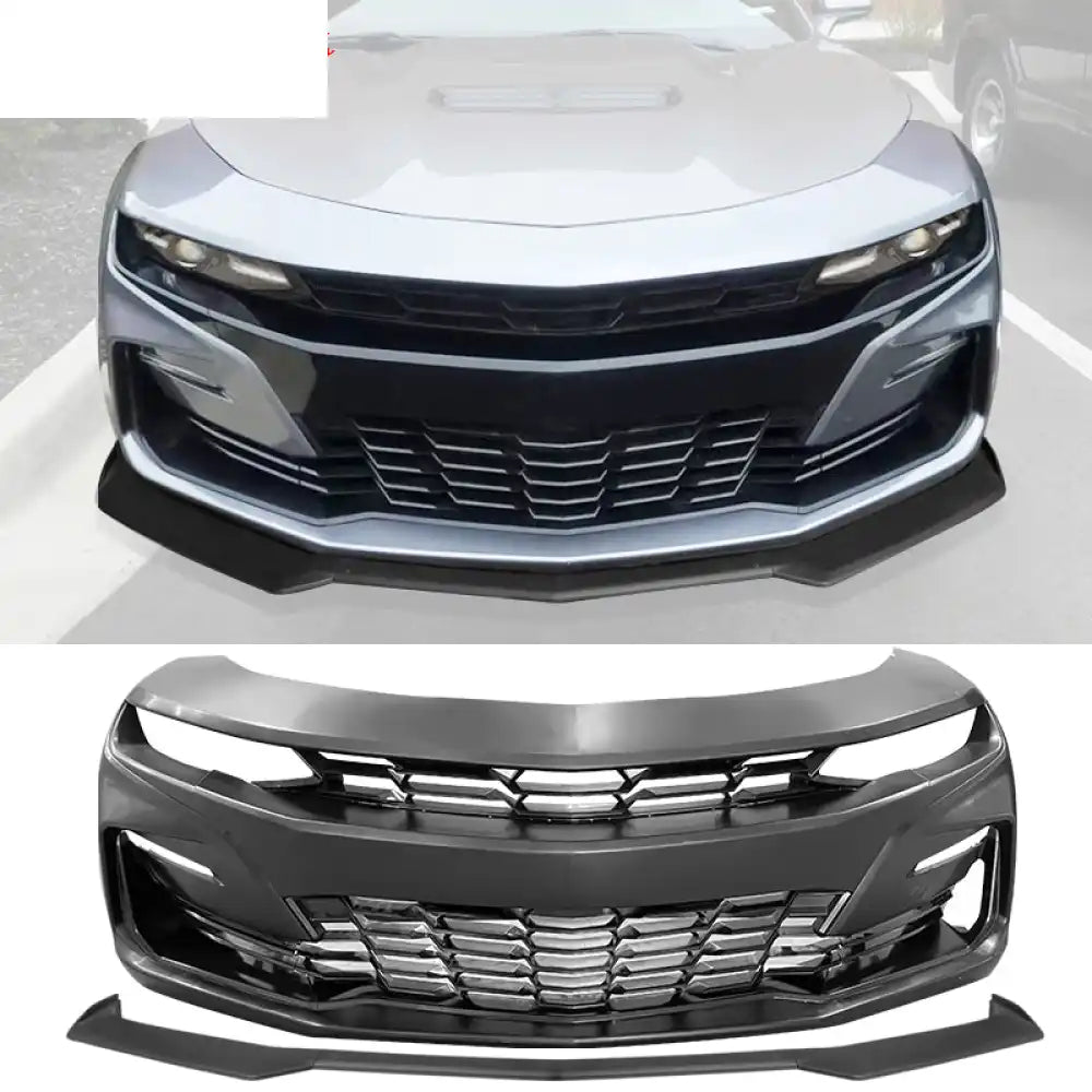 2019-2024 Chevrolet Camaro 19 SS Style Unpainted Front Bumper Cover Unpainted Bumper & Matte Black Lip