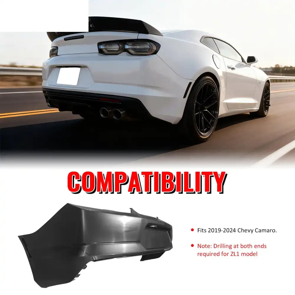 2019-2024 Chevrolet Camaro OE Style Rear Bumper Cover Replacement PP Unpainted Black