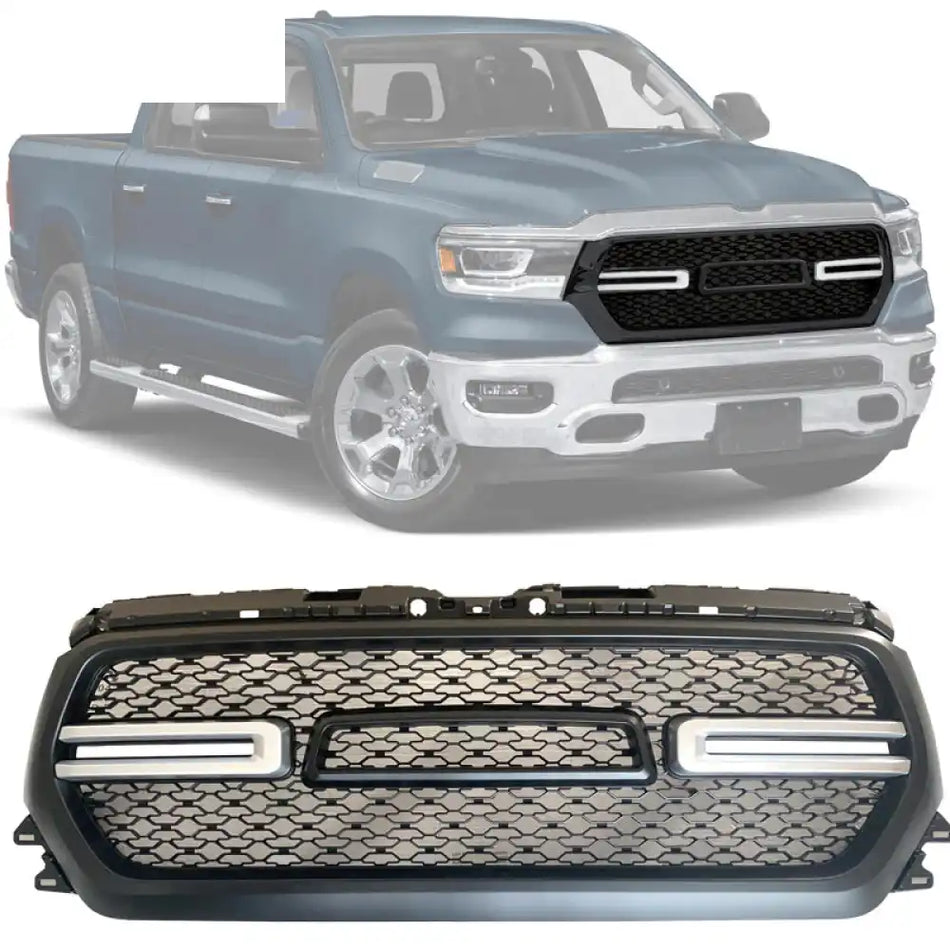 2019-2024 Dodge Ram 1500 Front Hood Grill with Switchback Turn Signal Matte Black with Switchback Turn Signal