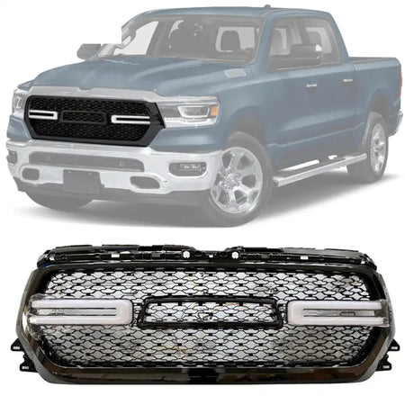 2019-2024 Dodge Ram 1500 Grill Front Mesh Vehicle Grill with LED Light Gloss Black