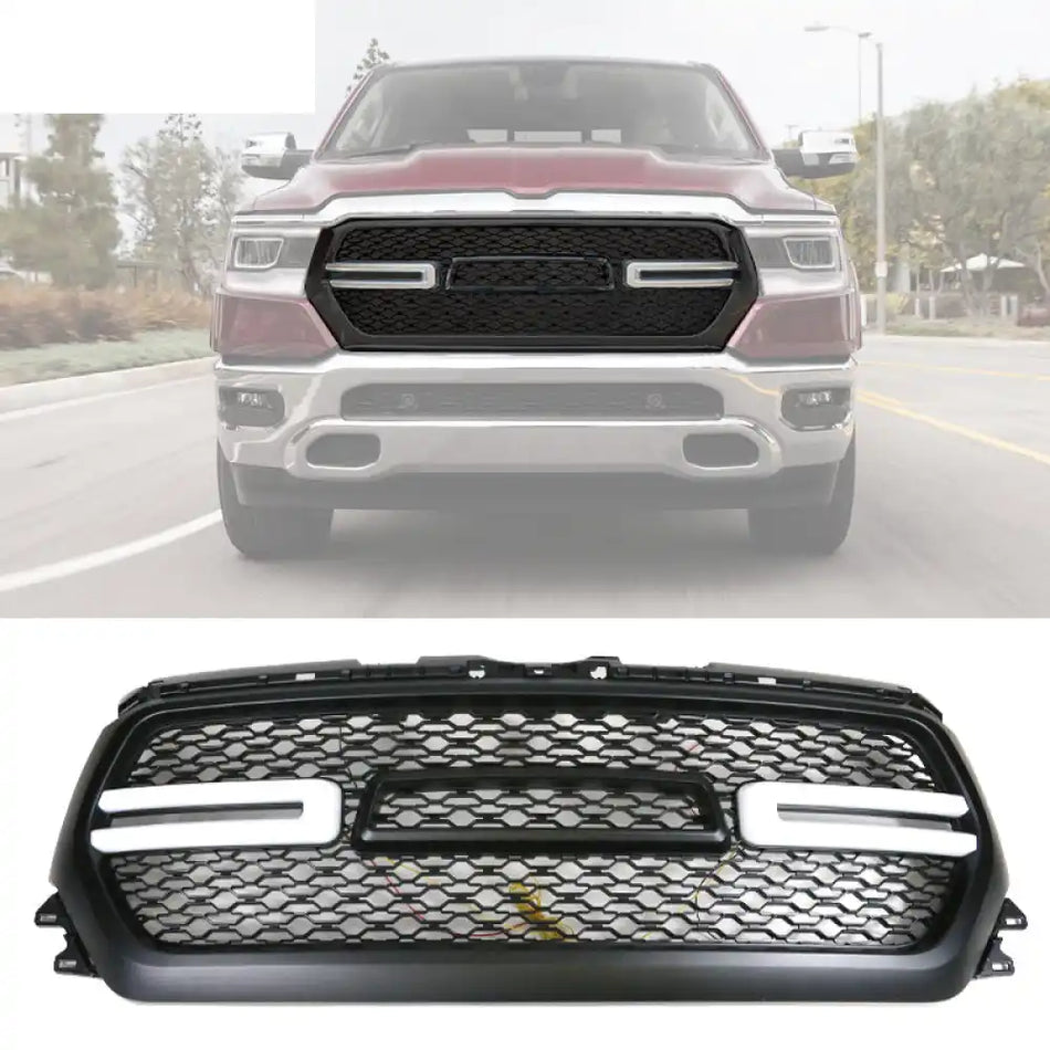 2019-2024 Dodge Ram 1500 Grill Front Mesh Vehicle Grill with LED Light Matte Black