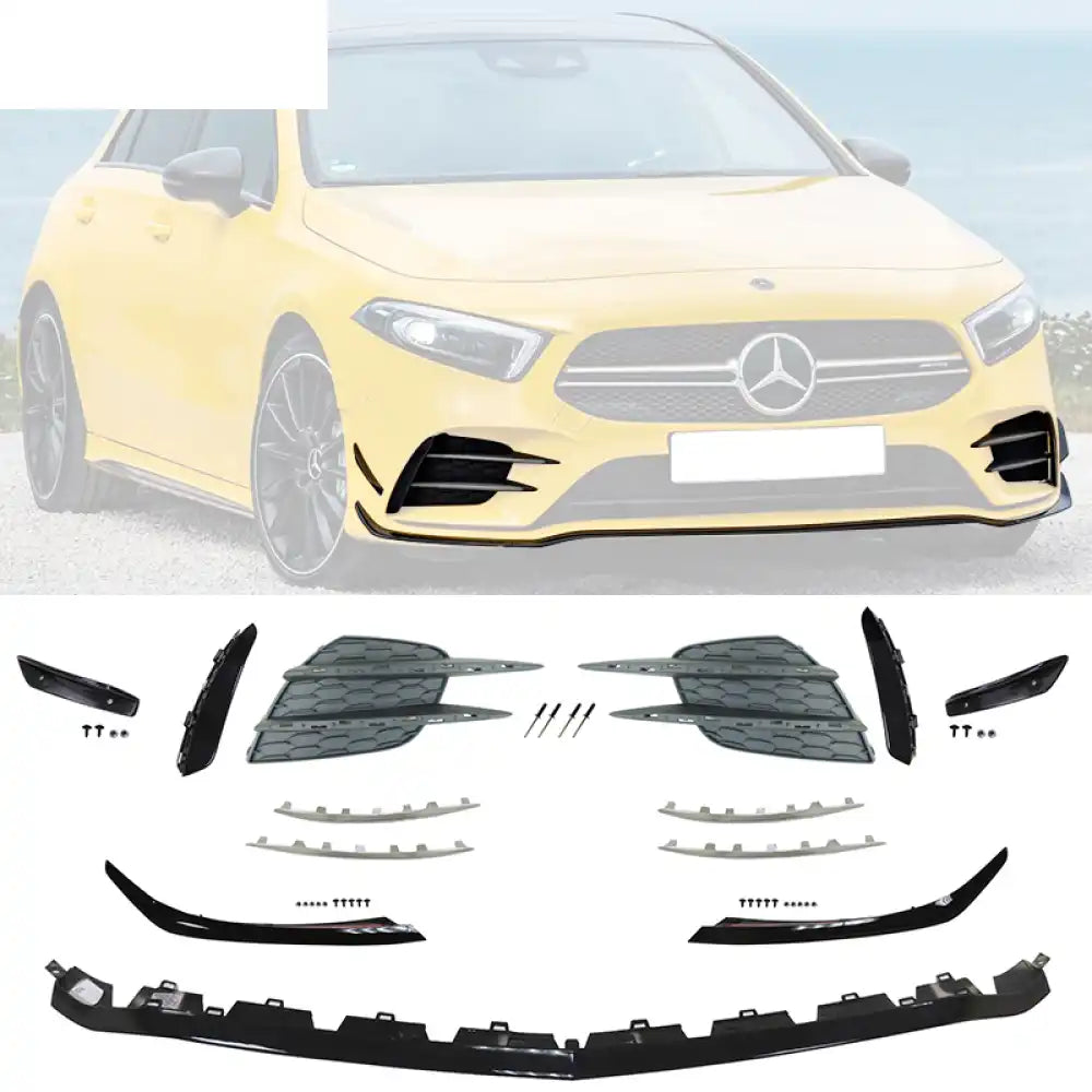 2020-2022 Benz W177 A35 AMG Front Bumper Lip with Chrome Moulding PP