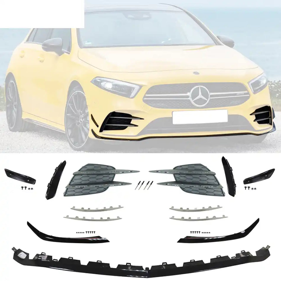 2020-2022 Benz W177 A35 AMG Front Bumper Lip with Chrome Moulding PP
