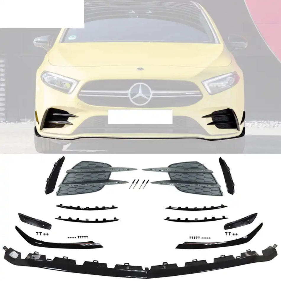 2020-2022 Benz W177 A35 AMG Front Bumper Lip with Gloss Moulding PP