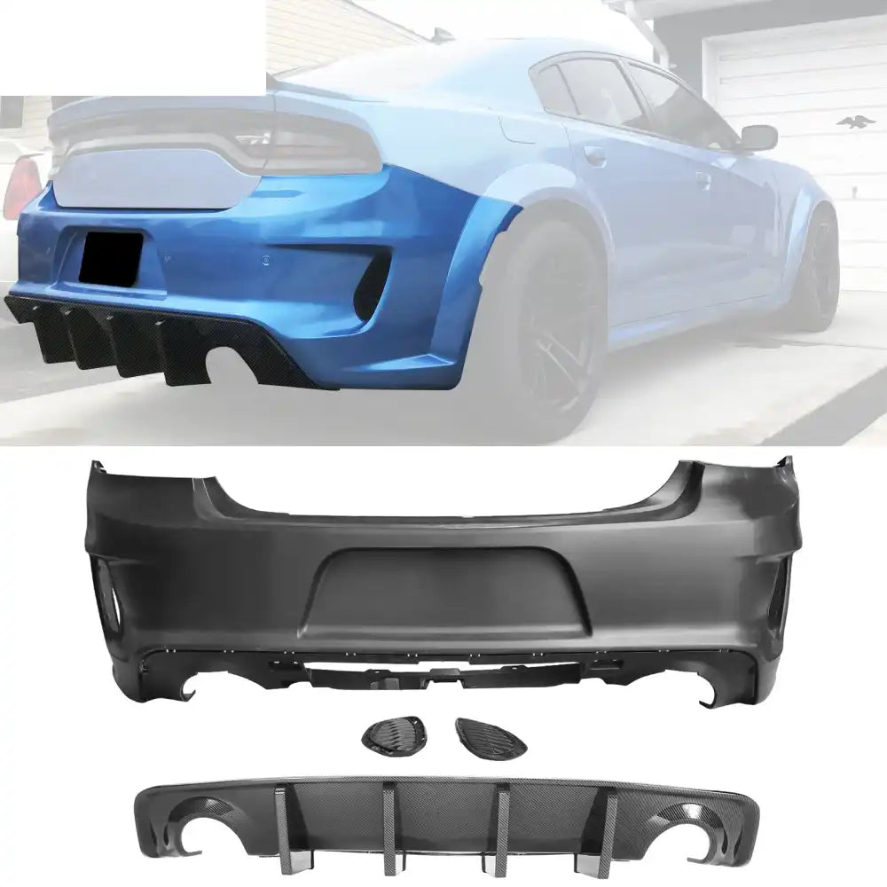 2020-2023 Dodge Charger Bumper + Carbon Fiber Print Rear Diffuser PP Carbon Fiber Print