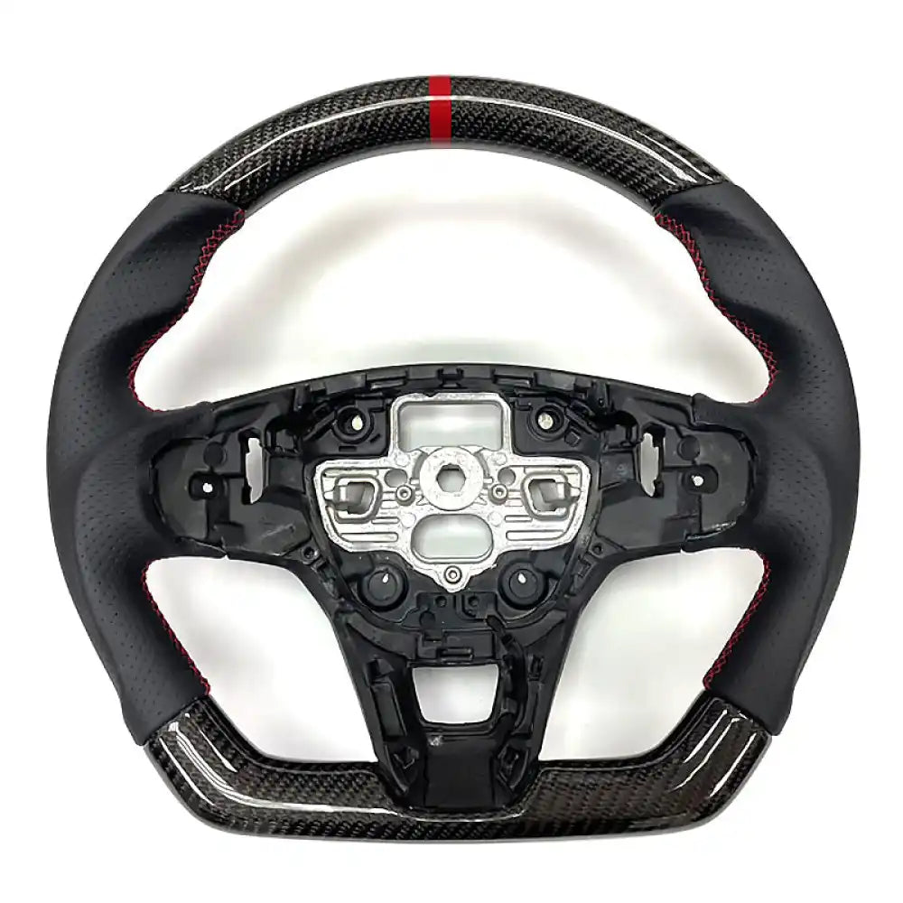 2020-2024 Focus Escape Steering Wheel Red Stitch Indicator CF Leather Carbon Fiber with Red Ring & Perforated Leather