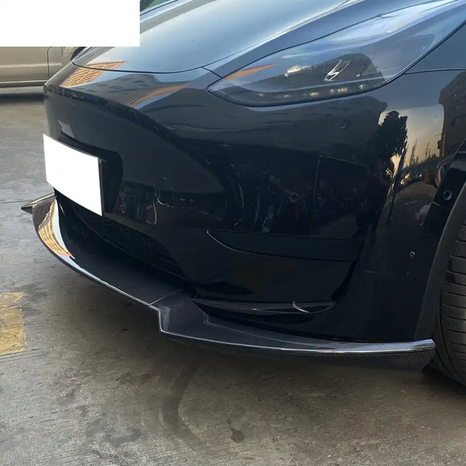 2020-2024 Tesla Y Track Pack Gloss Black Front Bumper Lip Carbon Print Gloss Black