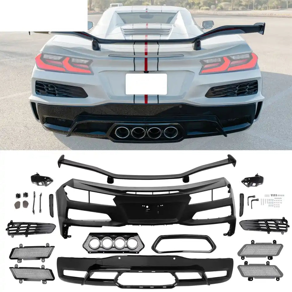 2020-2025 Chevy Corvette C8 Rear Bumper Silver Exhaust Trunk Spoiler