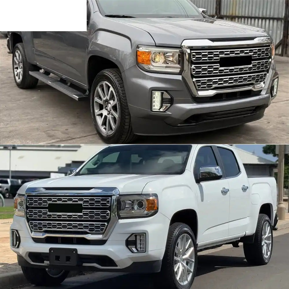 2021-2022 GMC Canyon Denali Style Black Front Bumper Upper Hood Grille Chrome, Black