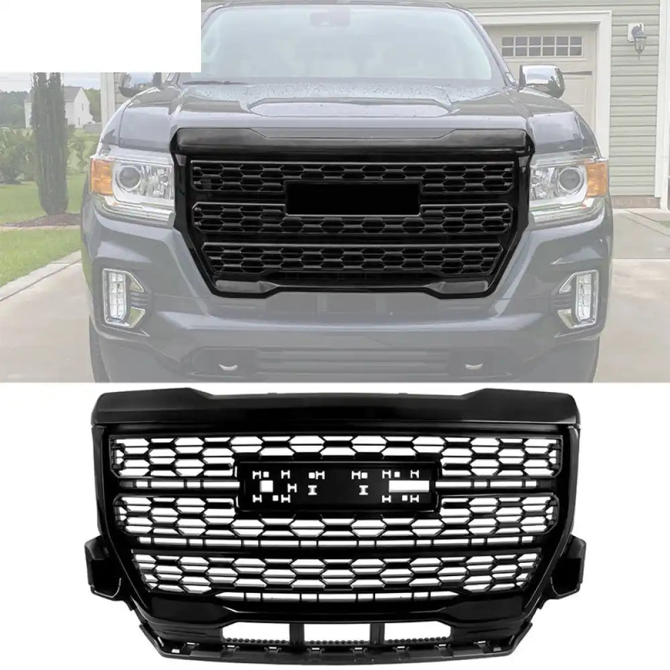 2021-2022 GMC Canyon Denali Style Gloss Black Front Bumper Hood Grille