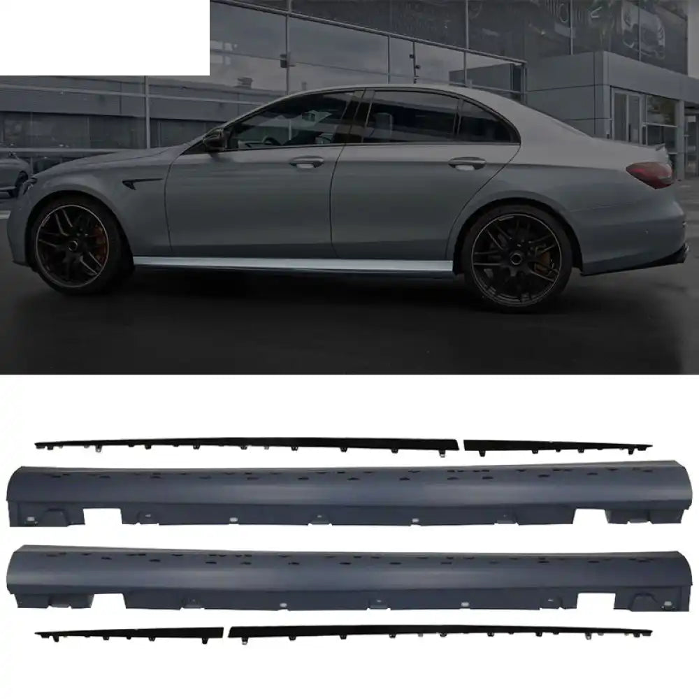 2021-2023 Benz W213 E Class Front Rear Bumper Hood Grille Side Skirts Gloss Black