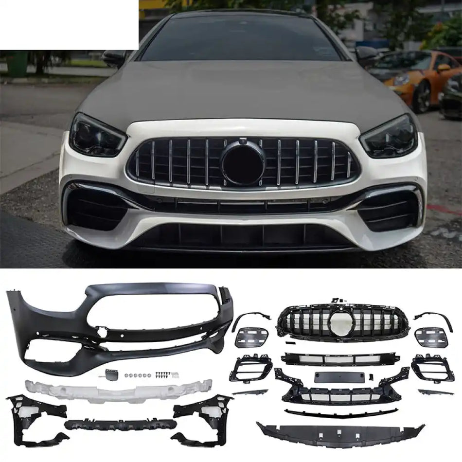 2021-2023 Benz W213 E Class Front Rear Bumper Hood Grille Side Skirts Gloss Black