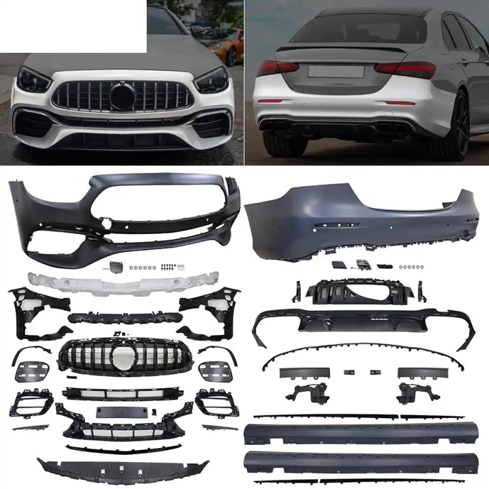 2021-2023 Benz W213 E Class Front Rear Bumper Hood Grille Side Skirts Gloss Black