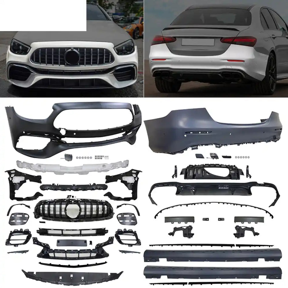 2021-2023 Benz W213 E Class Front Rear Bumper Hood Grille Side Skirts Gloss Black