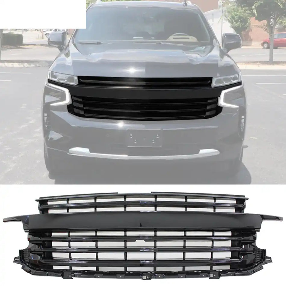 2021-2023 Chevy Tahoe Suburban Gloss Black Front Bumper Upper Grille Gloss Black