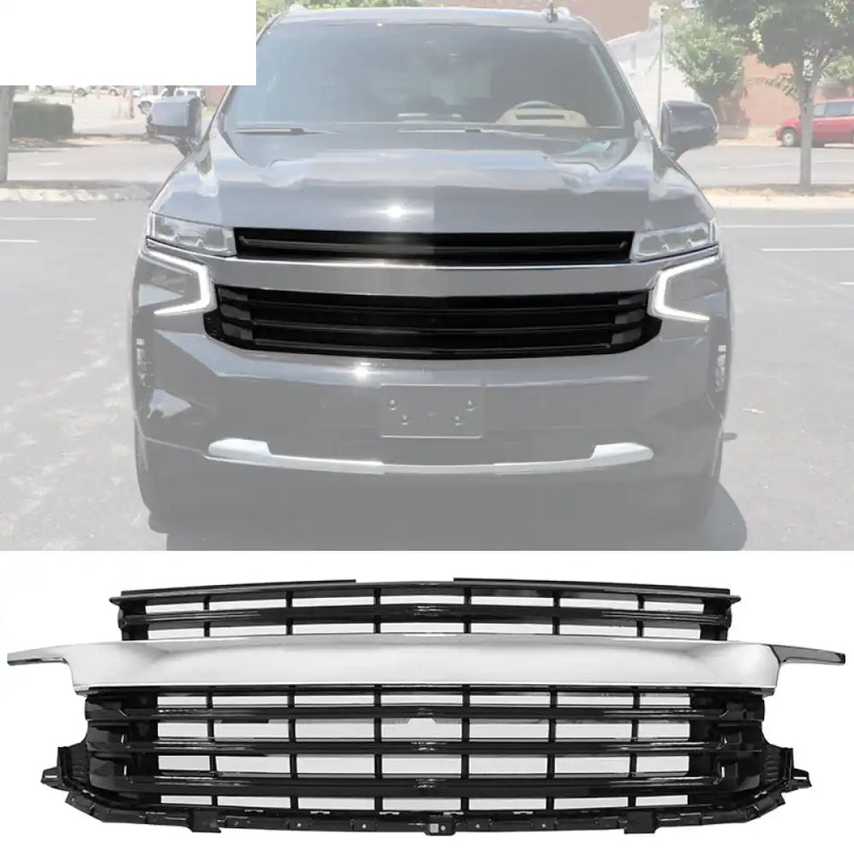 2021-2024 Chevy Tahoe Suburban Car Front Grille Guard Bumper Grill Chrome & Gloss Black