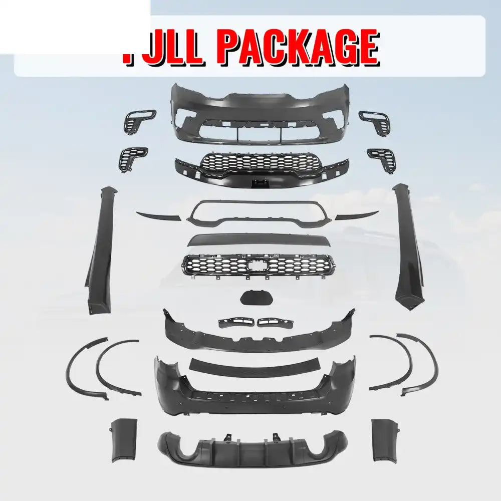 2021-2025 Dodge Durango Hellcat Style Front Rear Bumper W/V1 Diffuser Front Bumper Cover, Rear Bumper Cover, Side