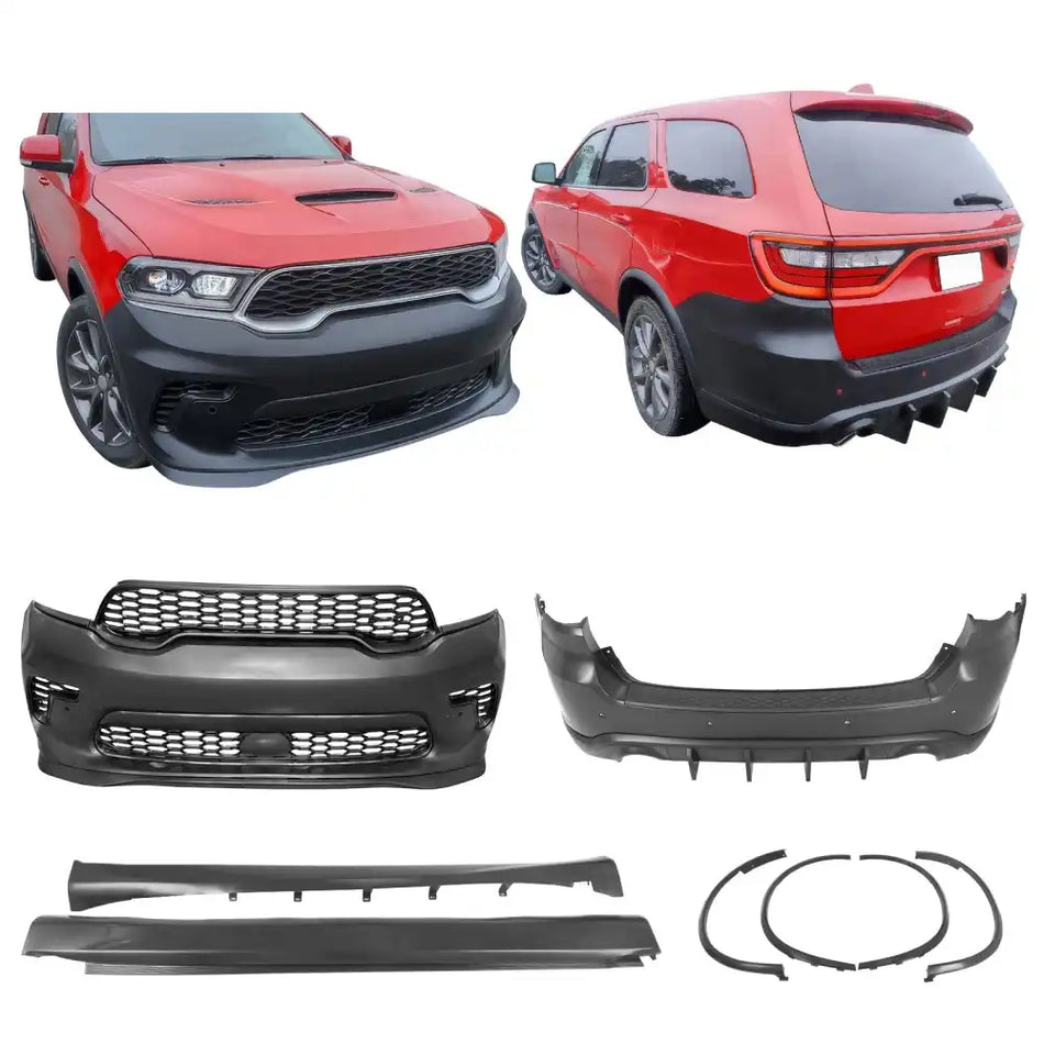 2021-2025 Dodge Durango Hellcat Style Front Rear Bumper W/V1 Diffuser Front Bumper Cover, Rear Bumper Cover, Side