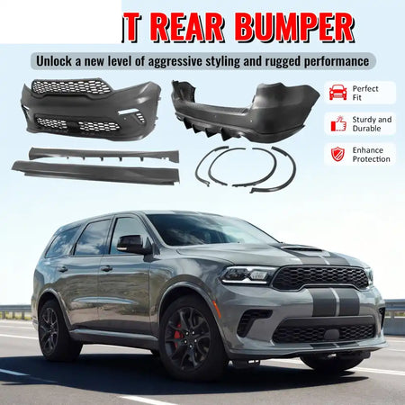 2021-2025 Dodge Durango Hellcat Style Front Rear Bumper W/V2 Diffuser Front Bumper Cover, Rear Bumper Cover, Side