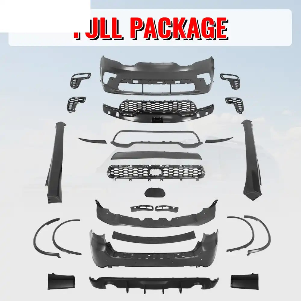 2021-2025 Dodge Durango Hellcat Style Front Rear Bumper W/V2 Diffuser Front Bumper Cover, Rear Bumper Cover, Side