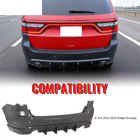 2021-2025 Dodge Durango Rear Bumper Cover W/ V1 Diffuser & Step Plate Rear Bumper Cover: Unpainted Black; Rear Bumper