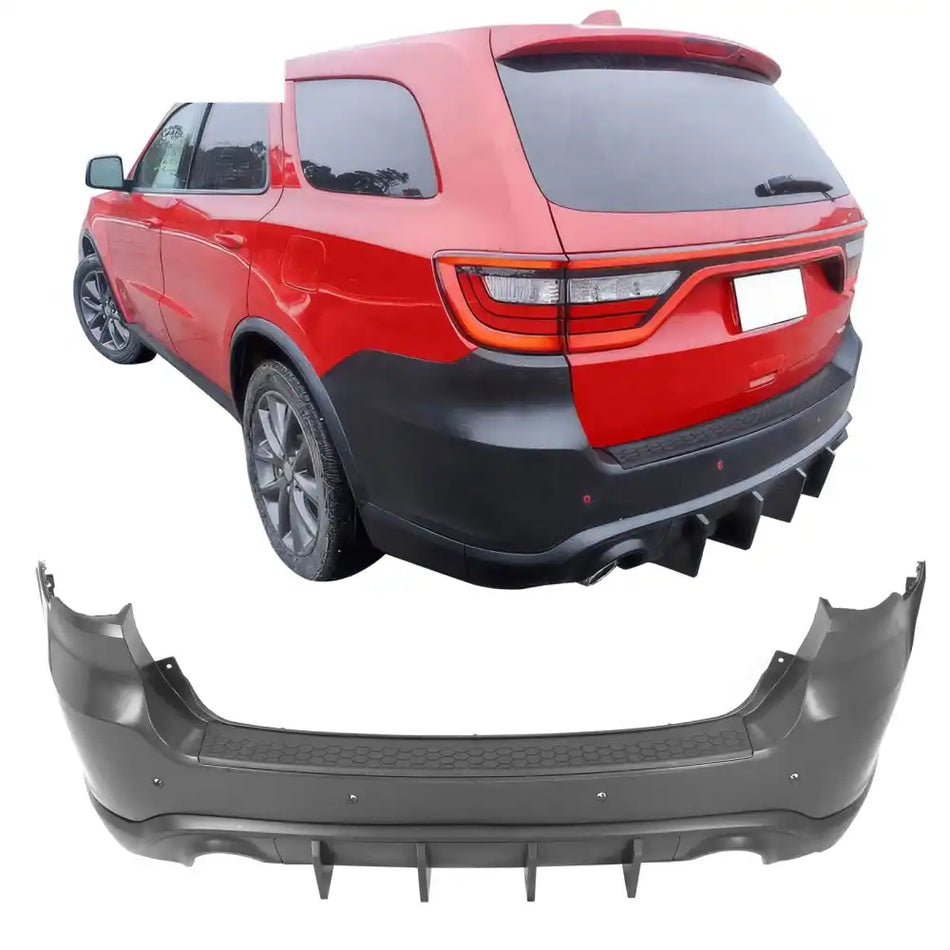 2021-2025 Dodge Durango Rear Bumper Cover W/ V1 Diffuser & Step Plate Rear Bumper Cover: Unpainted Black; Rear Bumper